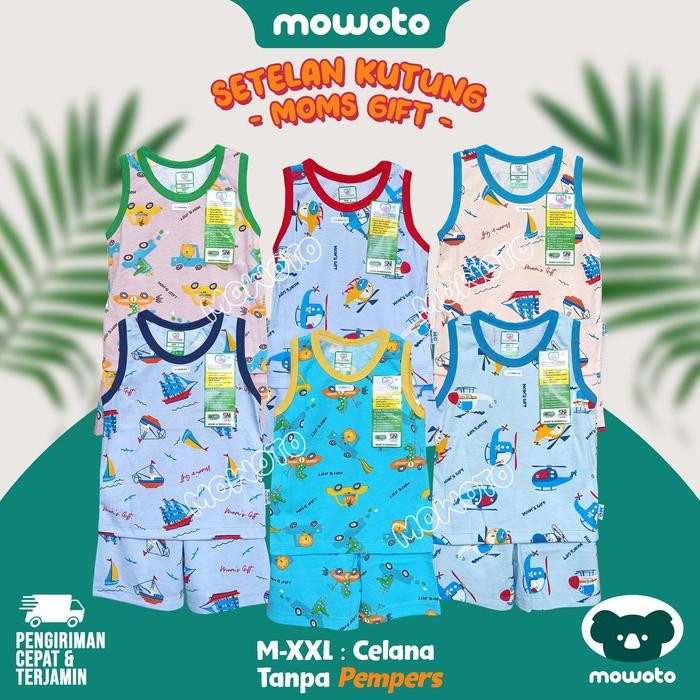 [ 3 Setel ] Setelan Moms Gift Kutung / Setelan Lengan Buntung Singlet Anak Unisex Piyama - Mowoto