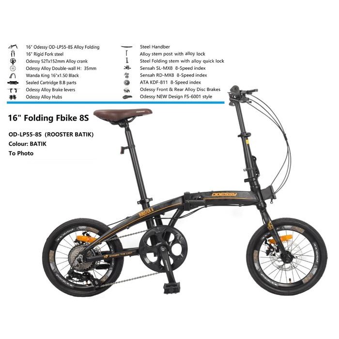 Sepeda Lipat / Folding Bike 16 Odessy Rooster 8 Alloy Discbrake