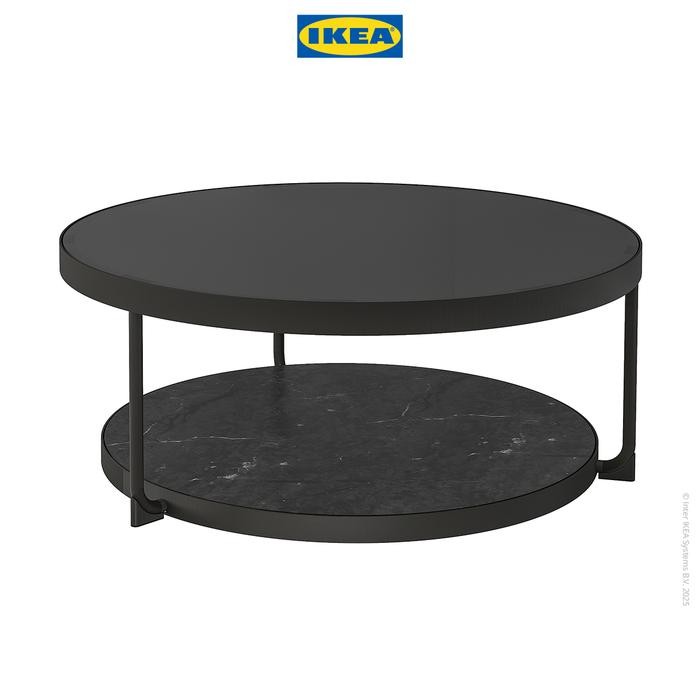 NEW IKEA FRTORP Meja Tamu Bulat Kaca Minimalis Hitam 88cm