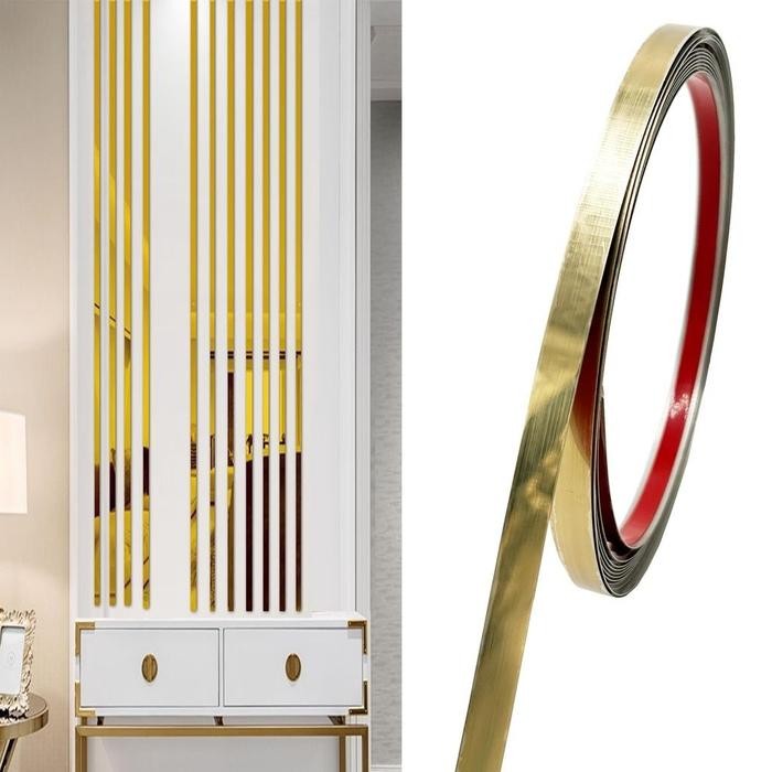 (Allthebest) E.HOME 3M List Plat Strip Mirror Gold - List Gold Wall Molding Stiker Dinding Stainless