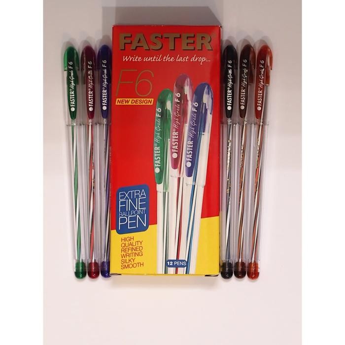 

(Imk) - Ballpoint/ Pulpen Faster F6, 0.7Mm Isi 12 Pcs- Black
