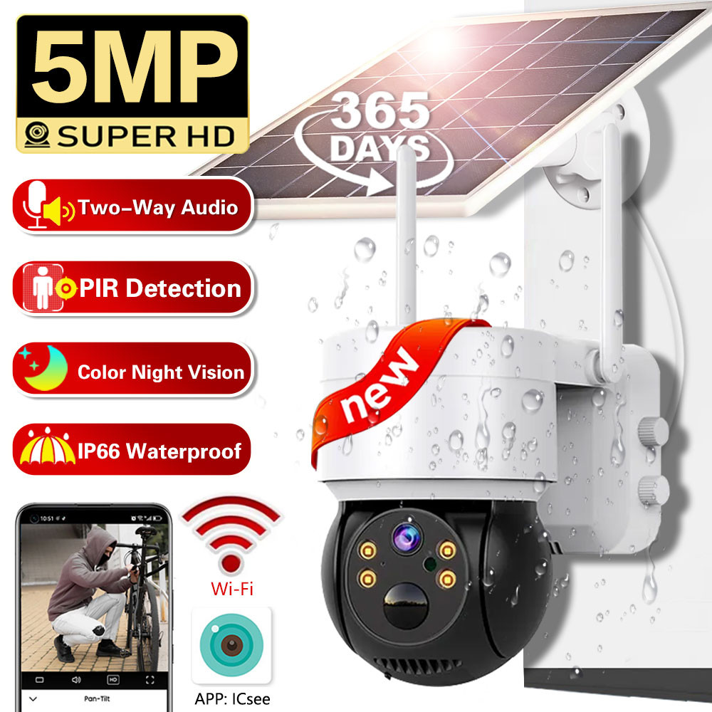 Solar Camera WIFI Outdoor 5MP HD Wireless Security CCTV Waterproof