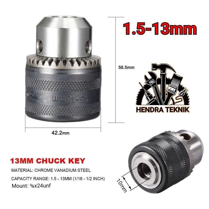 (Allthebest) KEPALA BOR 13MM UNTUK BOR 10MM DRAT 3/8x24UNF DRILL CHUCK KEPALA MESIN BOR HOWER BOR