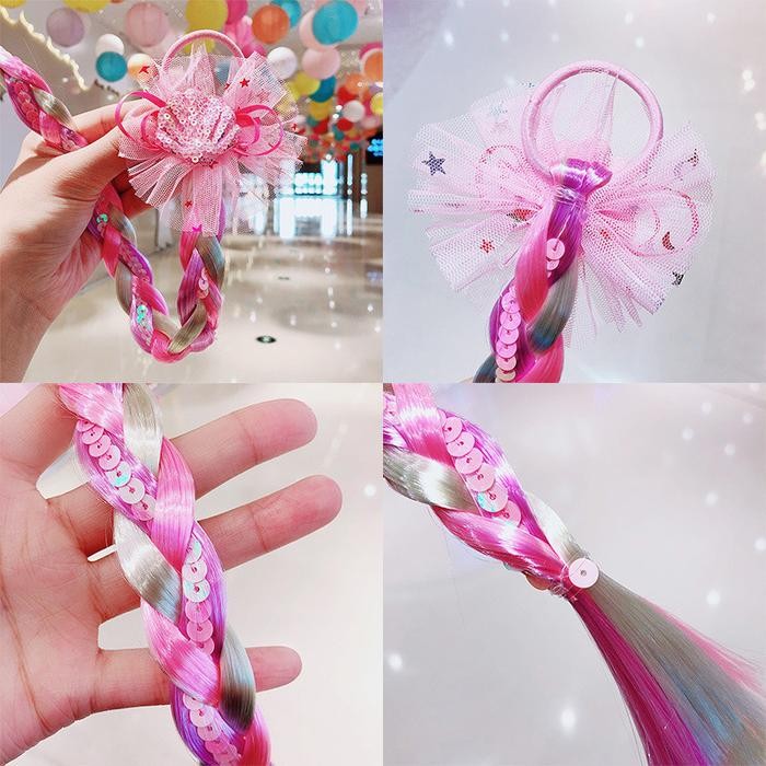 (Allthebest) TI - IKAT RAMBUT UNICORN MODEL WIG PALSU WARNA-WARNI ANAK PEREMPUAN KOREA / IKAT RAMBUT