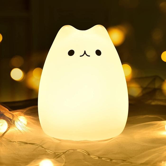 Lampu Tidur LED RGB Cute Cat Lampu Silikon Model Anak Kucing Gemoy *