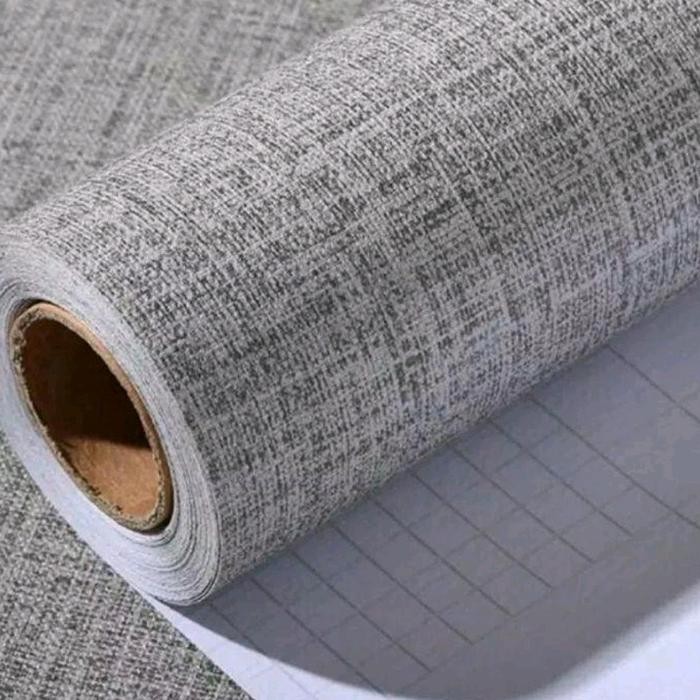 (Allthebest) Wallpaper Dinding Kamar Tidur BERTEKSTUR SERAT KAIN Elegan Stiker Dinding Polos