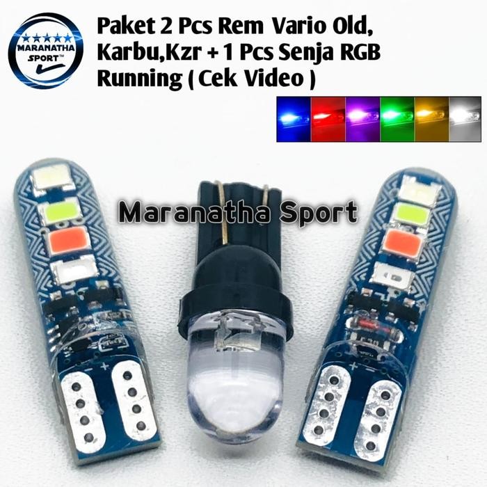 Lampu Rem 2 Pcs Vario Old/KZR/110 RGB Plus 1 Pcs Lampu Senja Soket Colok T10