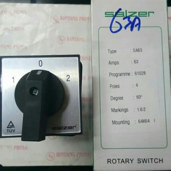 Change Over Switch / Rotary Switch 3 Posisi 3P 63A 1-0-2 Sa63 Salzer