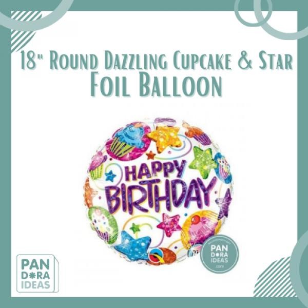 

Terlaris 18" Qualatex Round Foil Dazzling Cupcake & Star Happy Birthday Balloon SALE