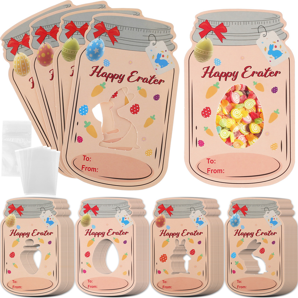 48Pcs Paper Candy Jar Cards Set Reusable Jar Paper Card Craft with 48 Treat Bags Creative Candy Hold
