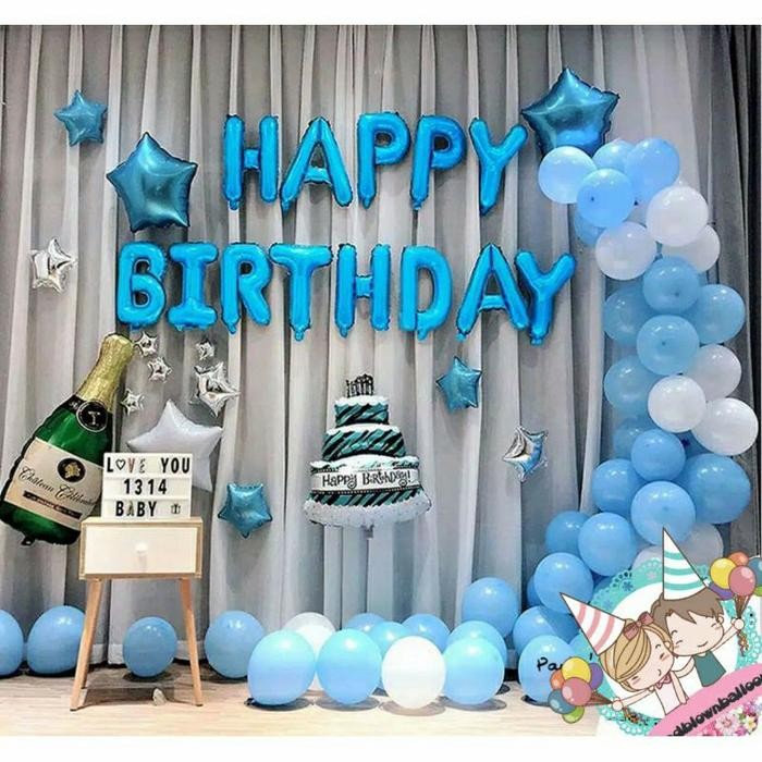 

Terlaris Windblown Balloon Foil Birthday Blue Package for Boy/Paket HBD Biru SALE