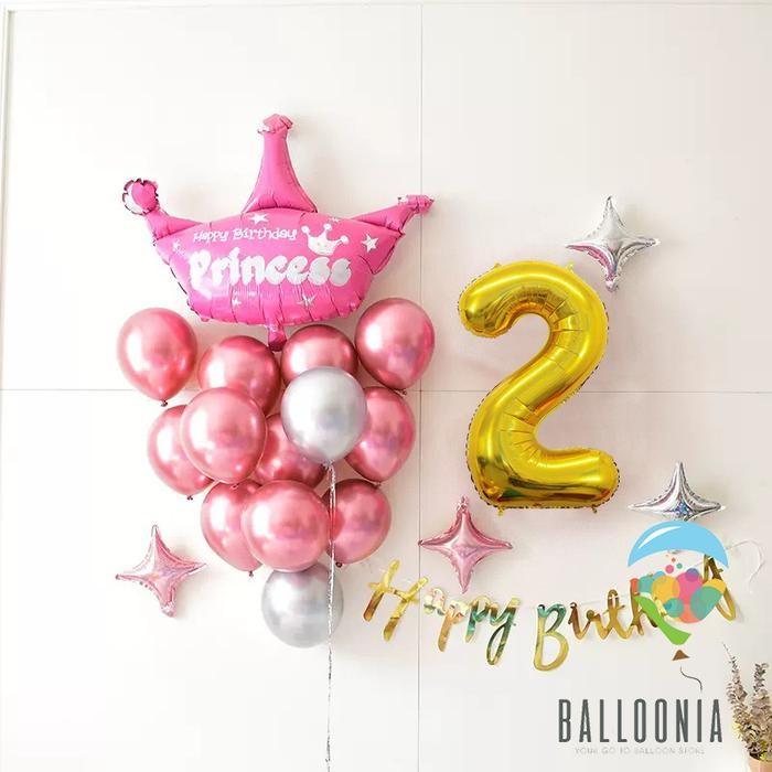 

Terlaris SET Foil Balon BIRTHDAY Simple Gold Pink Princess / Dekorasi Ultah SALE