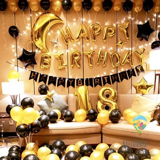 

Terlaris LED Set Balon Foil Birthday Black Gold Moon Dekorasi Ulang Tahun SALE