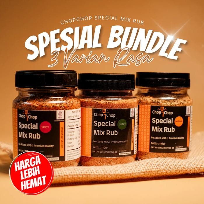 

SPkebab X Chopchop Paket Bundle Chop Chop Rub Kombinasi dengan 3 Varian - Ori, Curry, Spicy Bumbu