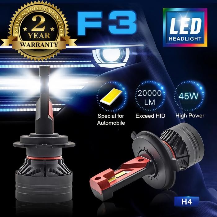 Ready Lampu Mobil LED F3 Original Cree USA 20000lm H4