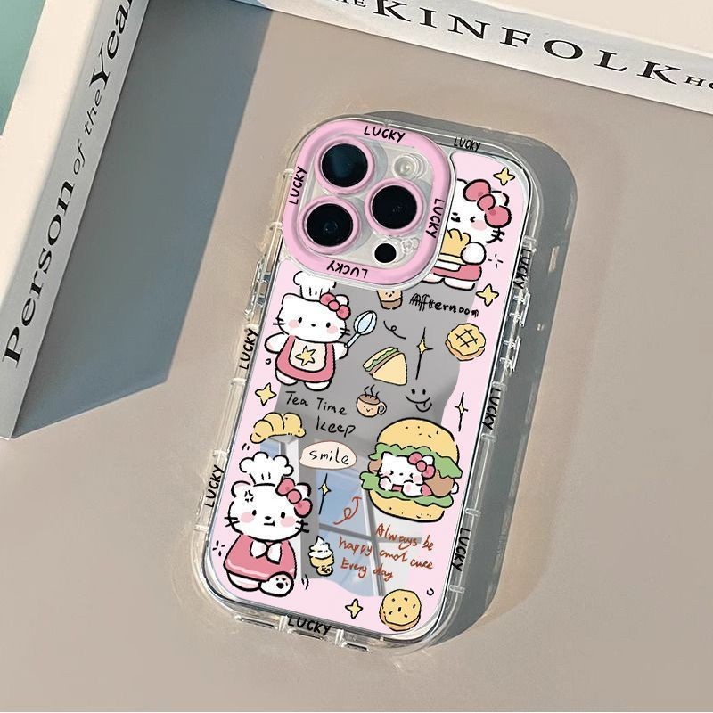 Hello Kitty Hamburger Kartun Silikon Cermin Case Untuk Oppo A60 A5I A3X A16 A18 A38 Case