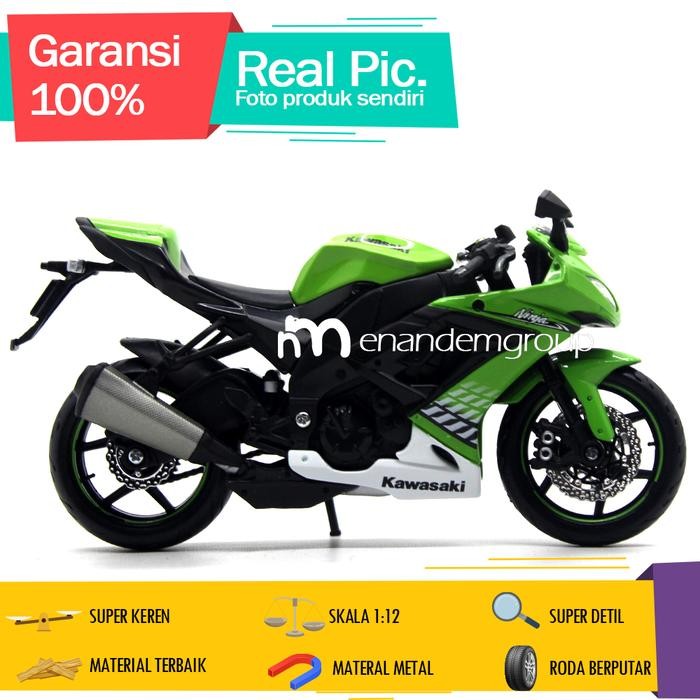 Diecast Miniatur Mainan Sepeda Motor Kawasaki Ninja ZX-10R 1/12 Aktif Suspensi