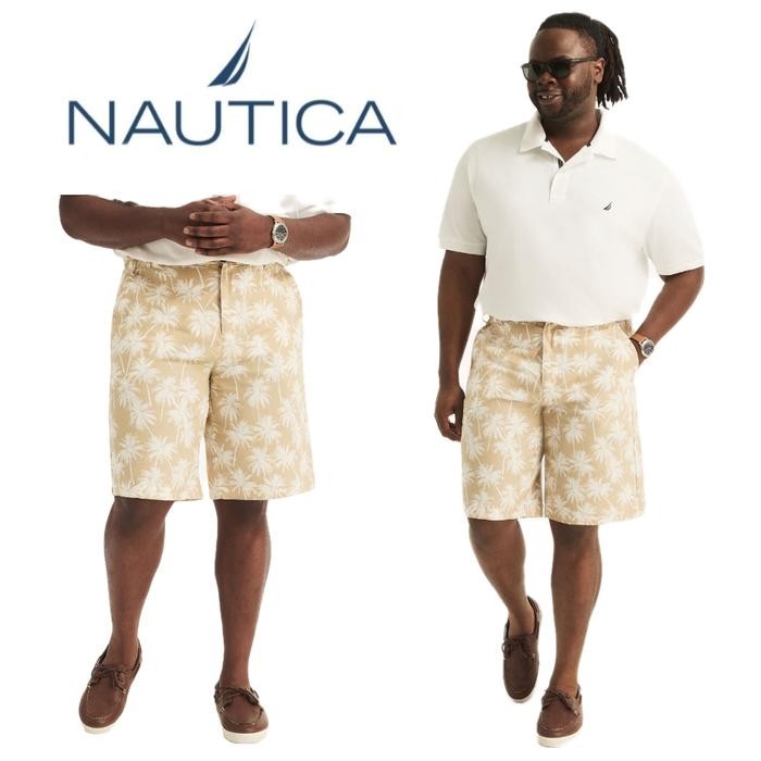 TERLARIS NAUTICA Celana Pendek Pria Motif Pohon Beige Men Short Original READY STOCK
