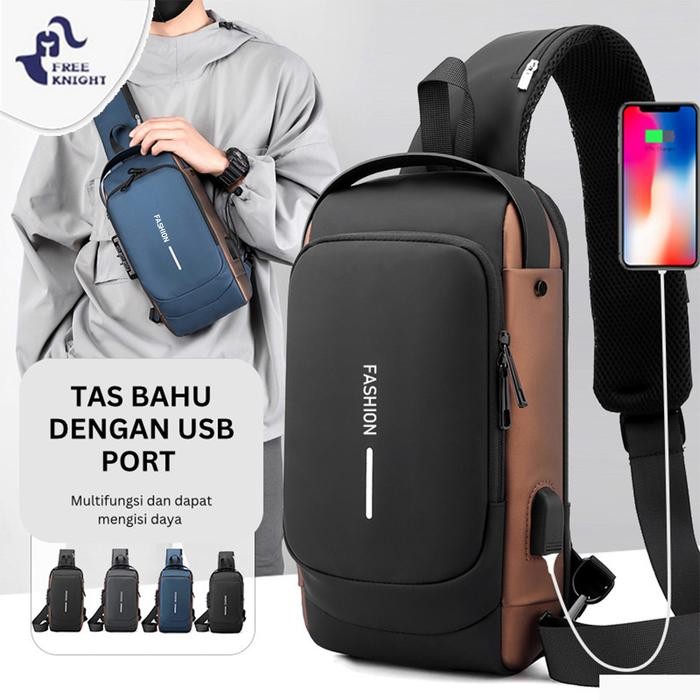 

CN710 Freeknight Tas Selempang Pria Multifungsi USB Charger Anti Maling Shoulder Bag Premium
