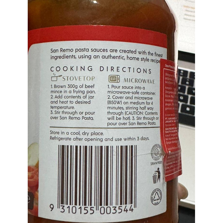 

San Remo Pasta Sauce Bolognese Mushroom / Spicy Tomato Basil Onion Garlic Capsicum / Napolitana 500