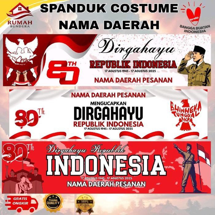 ID'' SPANDUK 17 AGUSTUS CUSTOM NAMA DAERAH - DIRGAHAYU RI 2025 DESAIN UNIK & ELEGAN UNTUK TUGU DAN