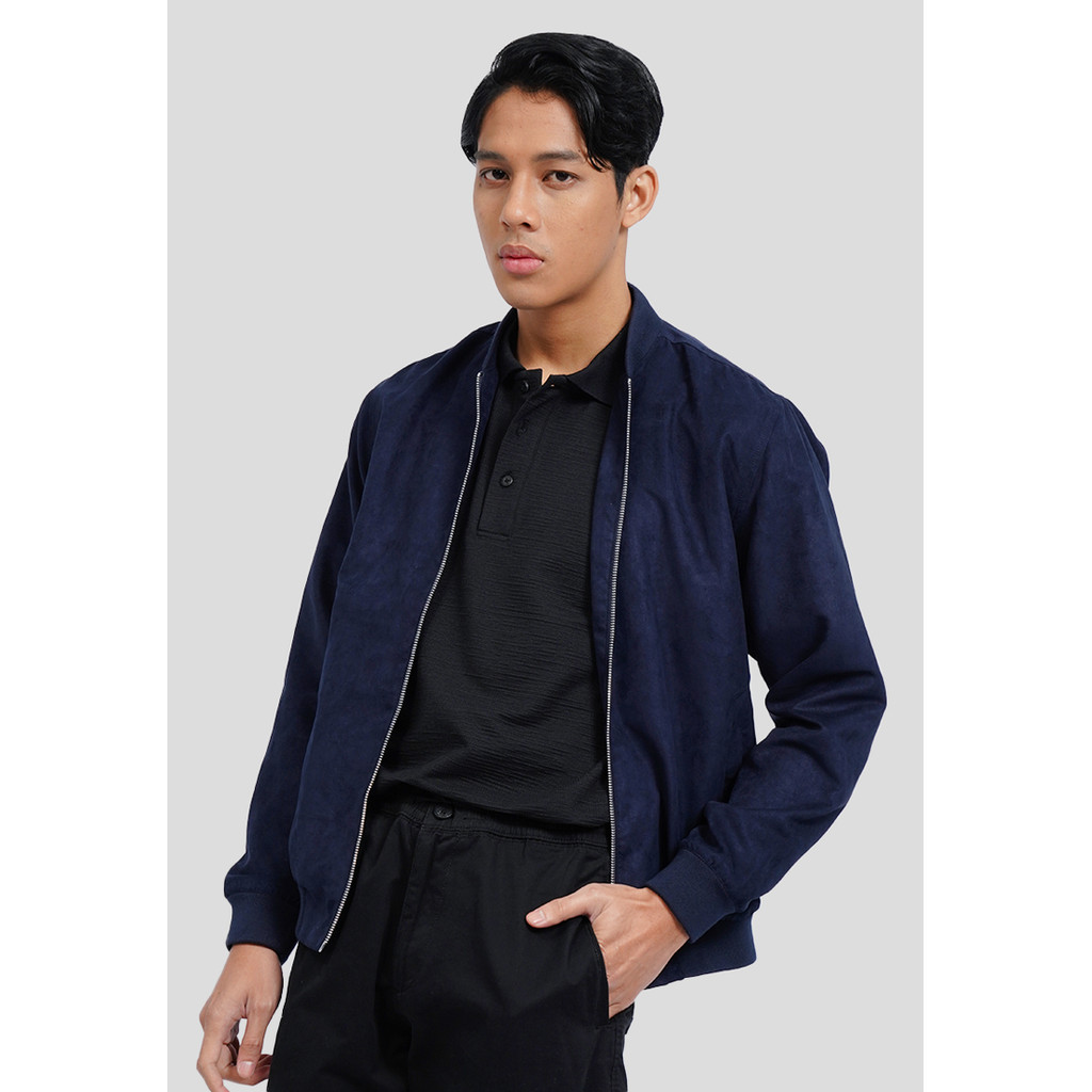 Executive Bomber Suede Jacket Navy