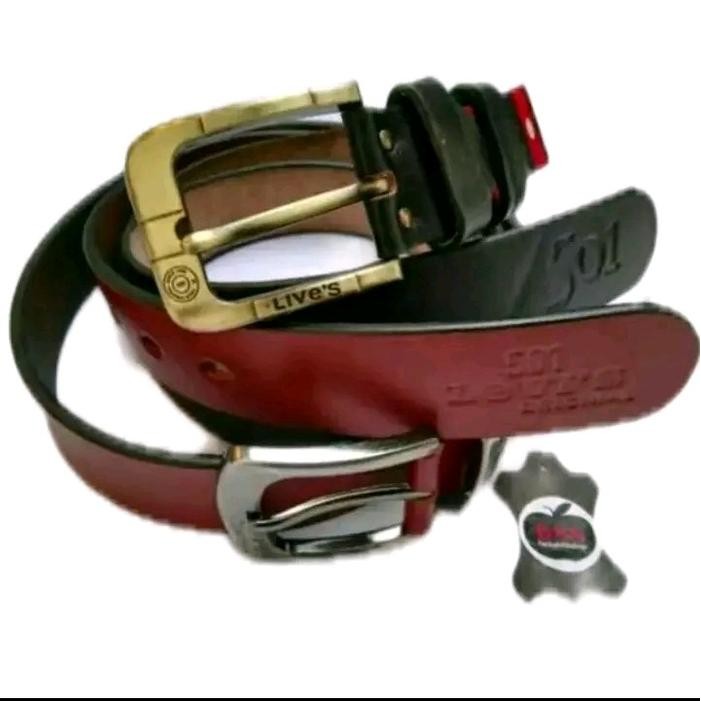 Ready- Ikat Pinggang Pria Kulit Asli Selapis 100% Original Leviis Sabuk Kulit Asli Selapis