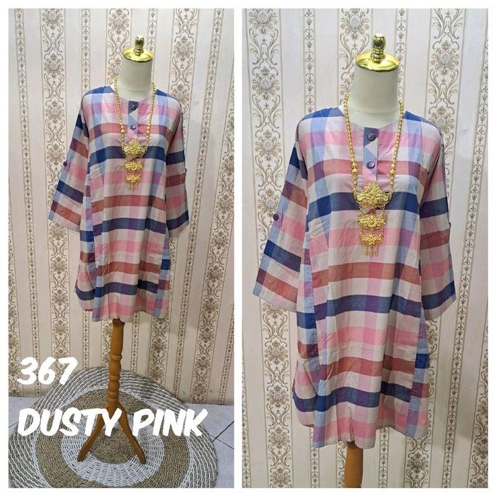 Tunik Atasan Mini Dress Kotak" Katun Yanded(Adem)Jumbo Size Fit To 2L.3L.4L.5L