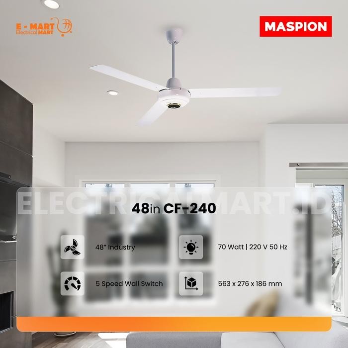 Industrial Ceiling Fan Cf-240 Maspion Uchida / Kipas Gantung Cafe