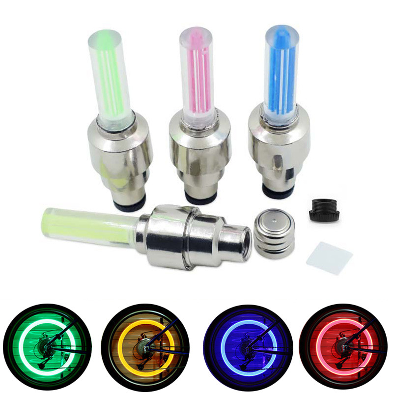 IMPORT 2Pcs Neon Bike Spoke Lights Bicycle LED Light Tire Valve Cap Flashlight Wheel Spoke