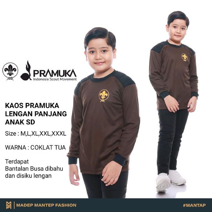 Kaos Pramuka Anak Lengan Panjang Kaos Kegiatan Pramuka Anak SD Kaos Pramuka Coklat MMF *