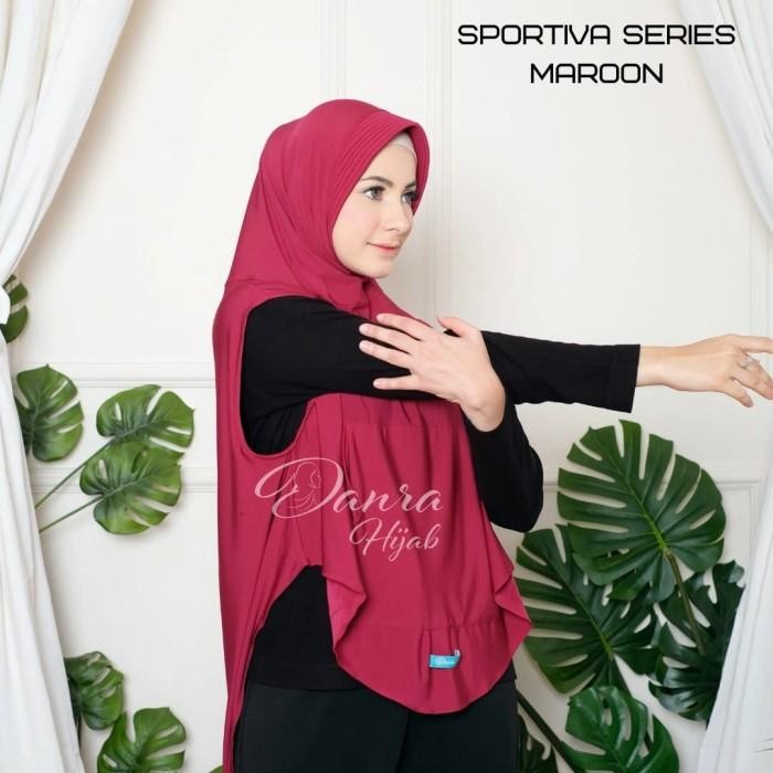 (Allthebest) Hijab Sportiva Jilbab Olahraga original Danra Hijab Hitam Grey Dll