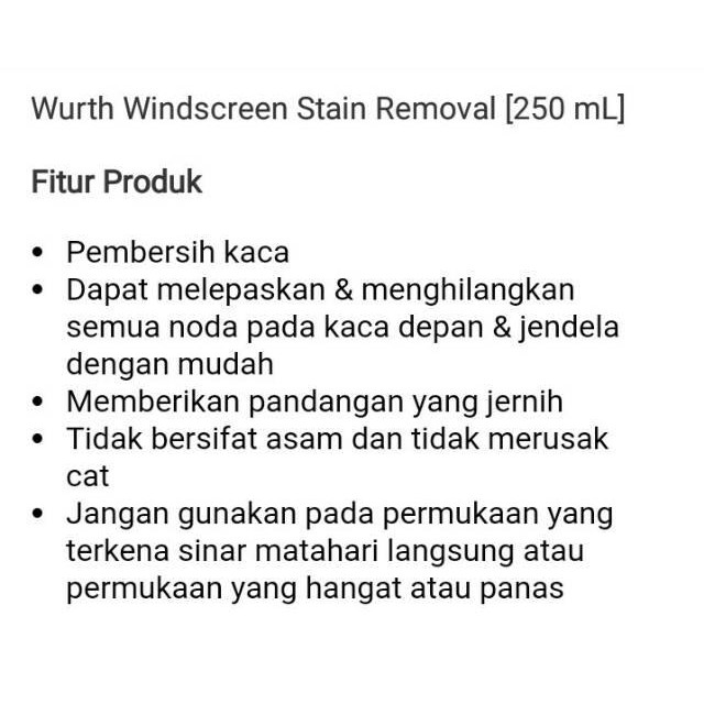 wurth pembersih jamur kaca windscreen Stain Removal 250 ML