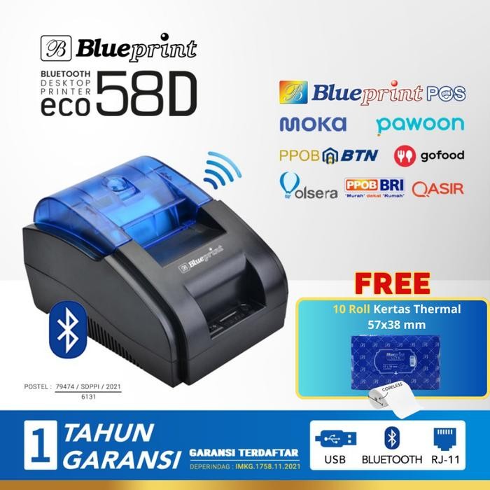 

[FREE KERTAS THERMAL 10pcs] Printer Thermal Bluetooth Blueprint ECO58D