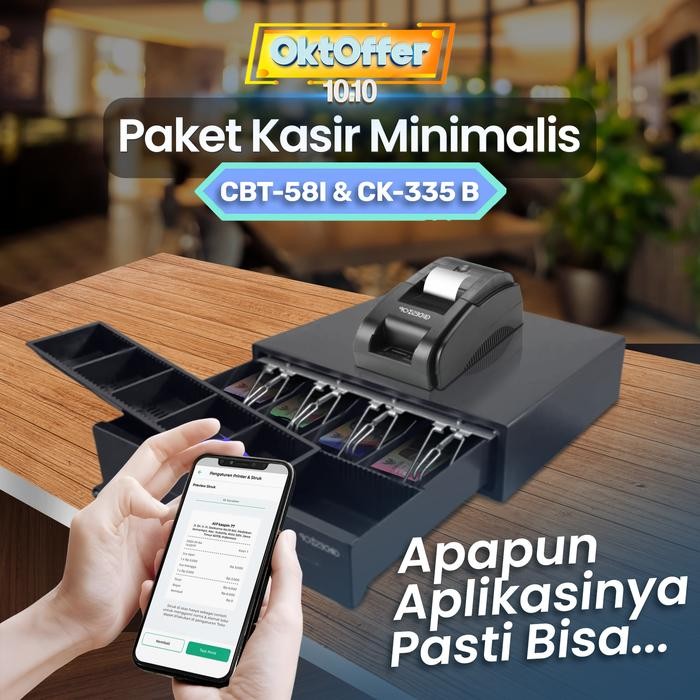 

Paket Kasir Codeshop CBT-58i + CK-335B + 2 Roll Kertas Thermal 57x30mm