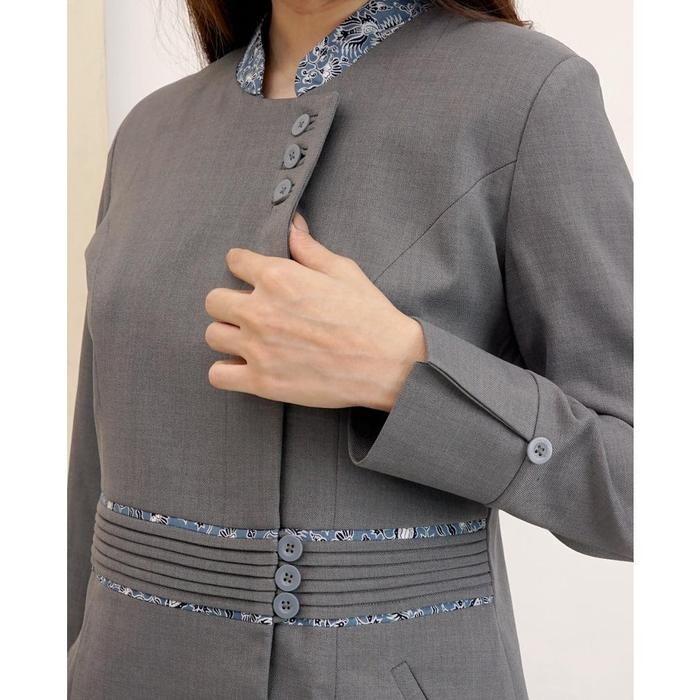 Blazer Wanita / Seragam Pns Asn / Baju Pns Wanita Motif Batik / Baju Guru Wanita - 7007 Abu Muda