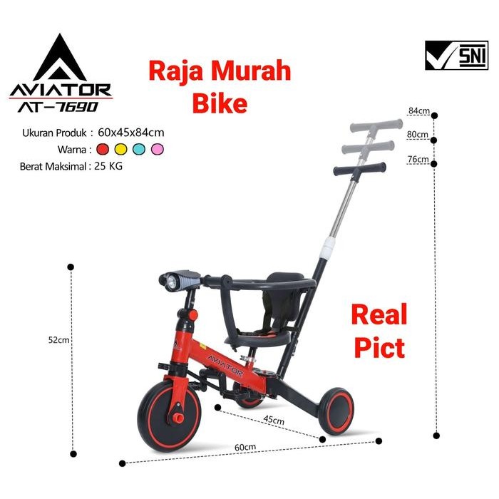 Sepeda Balance Bike Aviator At-7690 Push Bike Sepeda Roda Tiga Balance Bike Aviator 7690 Dorongan