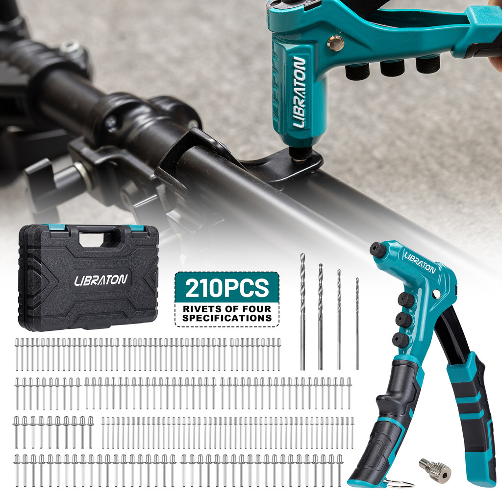 LIBRATON One-Handed Rivet Gun Professional Hand Riveter Pop Rivet Gun Set for Metal Manual Rivet