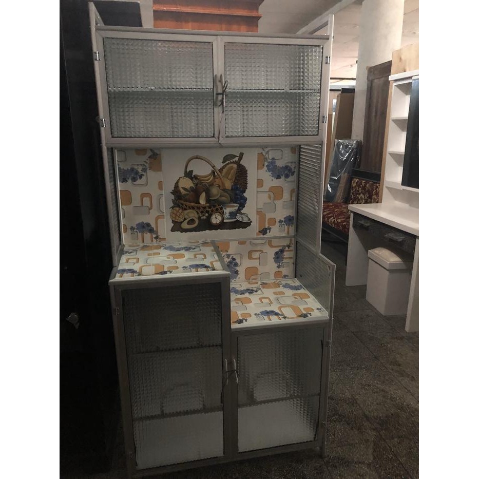 Lemari / Rak Piring Full Kaca 2 Pintu Tanpa Kunci Frozen