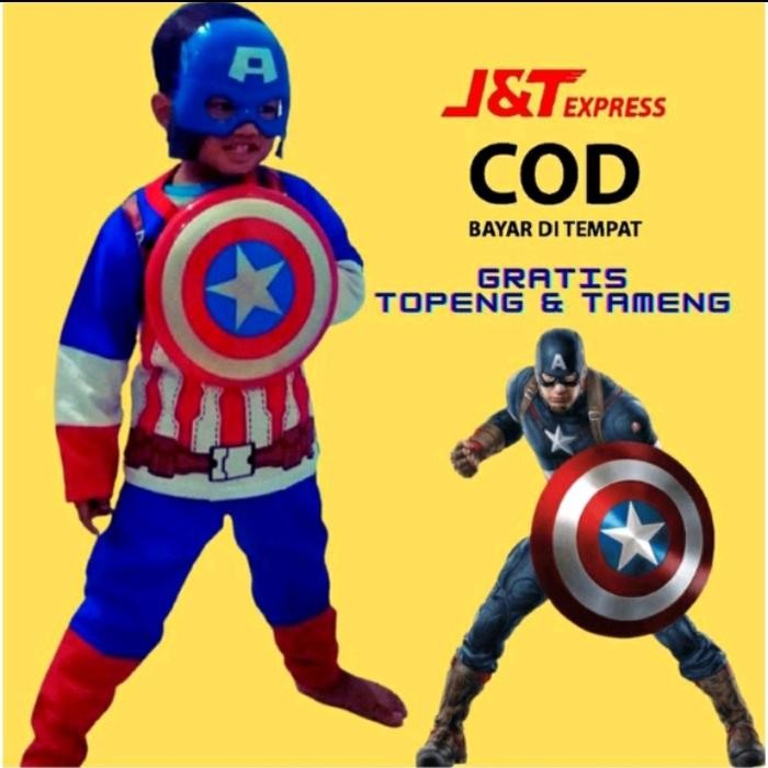Baju Kostum Anak Kapten Amerika / Baju Anak Capten America / Kaos Anak