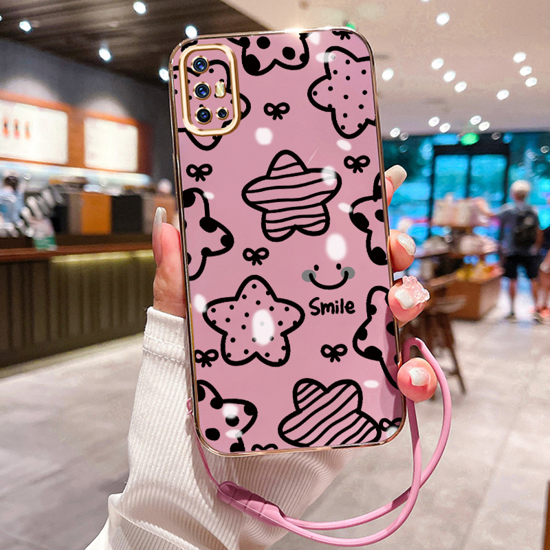 Casing Hp Untuk VIVO V17 V19 Neo V19 Case Smiley bintang Pelapisan Mewah Cesing Lanyard ponsel Kesin