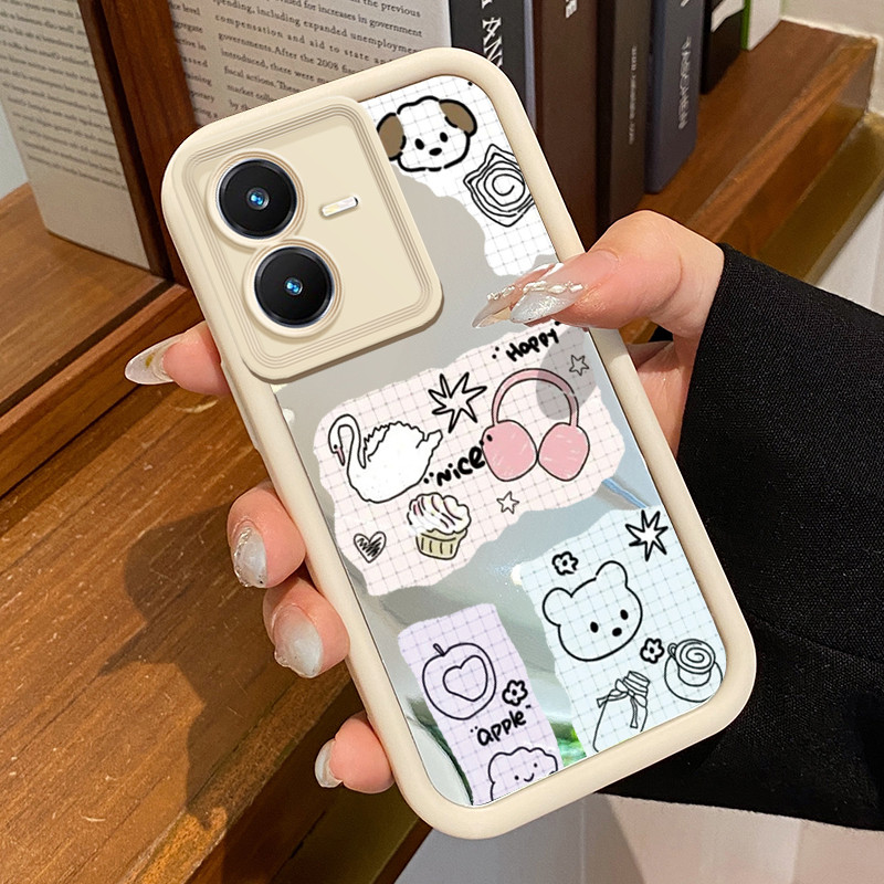 Casing Hp VIVO Y22 VIVO Y22s Case Casing Collage Teddy Bear Pattern Silikon Kesing Cesing Mirror Pro