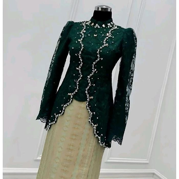 Set Kebaya Bouse ANNA Tulle Payet Bawahan Songket Palembang / Kebaya Tunik Modern / Kebaya Tunik