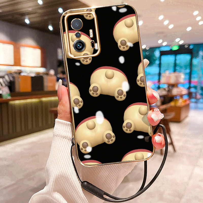 Casing Hp Untuk Xiaomi 11T 11T Pro Case Pantat beruang Pelapisan Mewah Cesing Lanyard ponsel Kesing 