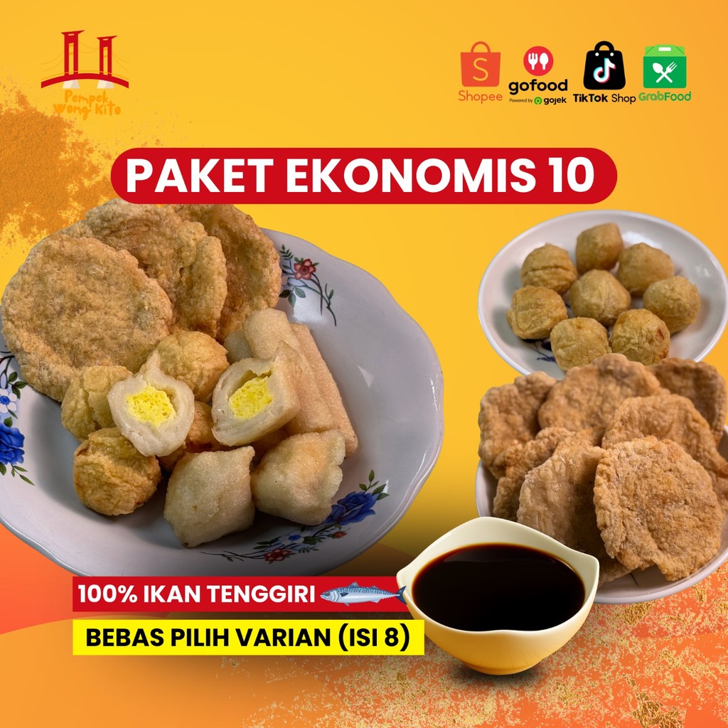 

Pempek WongKito - Pempek Asli Pelembang - Paket Eko10 (isi 8X10) 100 % ikan tenggiri
