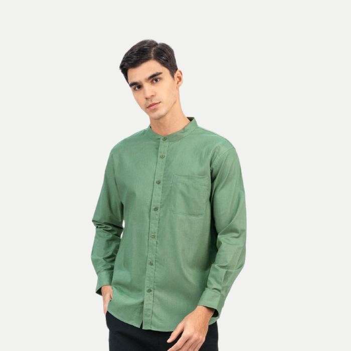 HWIH Erigo Shanghai Long Sleeve Basic Fairuz Sage Green - Kemeja Koko Lengan Panjang Unisex