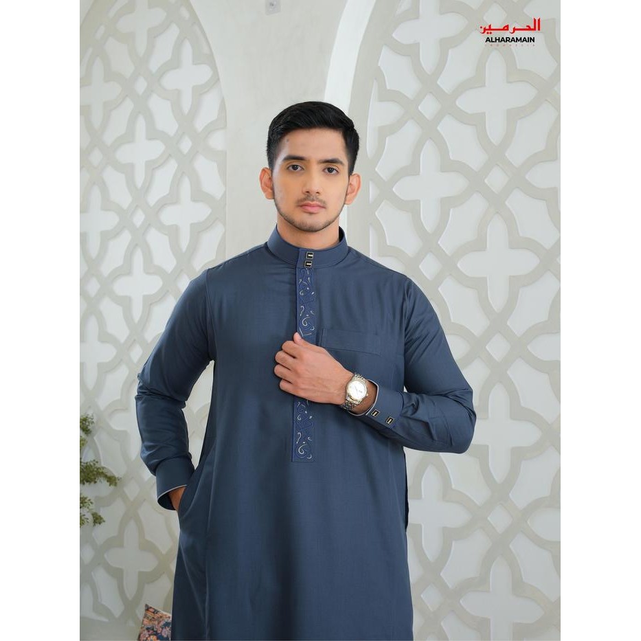 B081 Al Haramain Jubah / Gamis Pria Remaja & Dewasa Slimfit Resleting (Lgh 007) Biru Gelap
