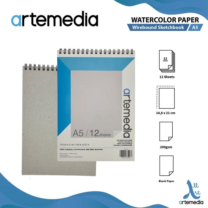 

Kertas Cat Air Artemedia Watercolor Book A5 Wire Bound Sketchbook