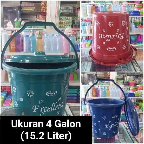 Ember Plastik Pakai Tutup Excellent Kapasitas 4 Galon (15.2) Liter Sale