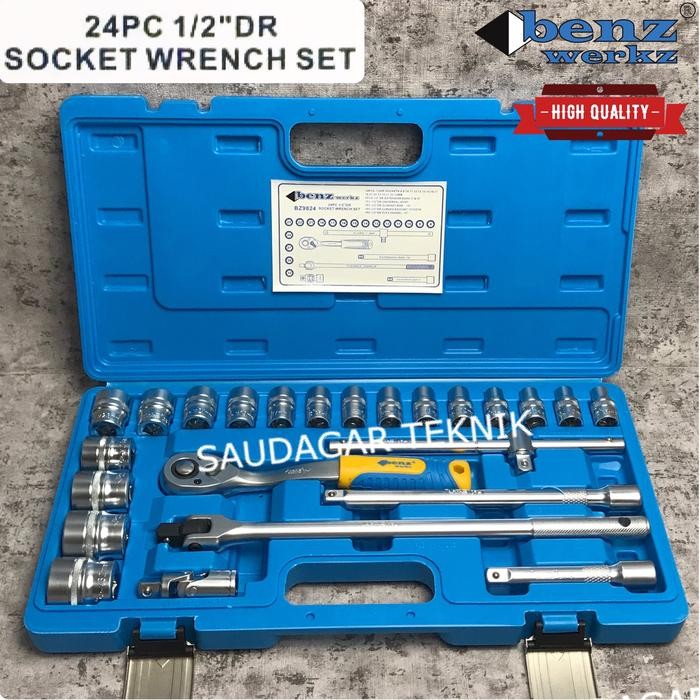 Terlaris Kunci Sok Set 24 Pcs 1/2" Socket Set Socket Wrench Set 1/2 Inch